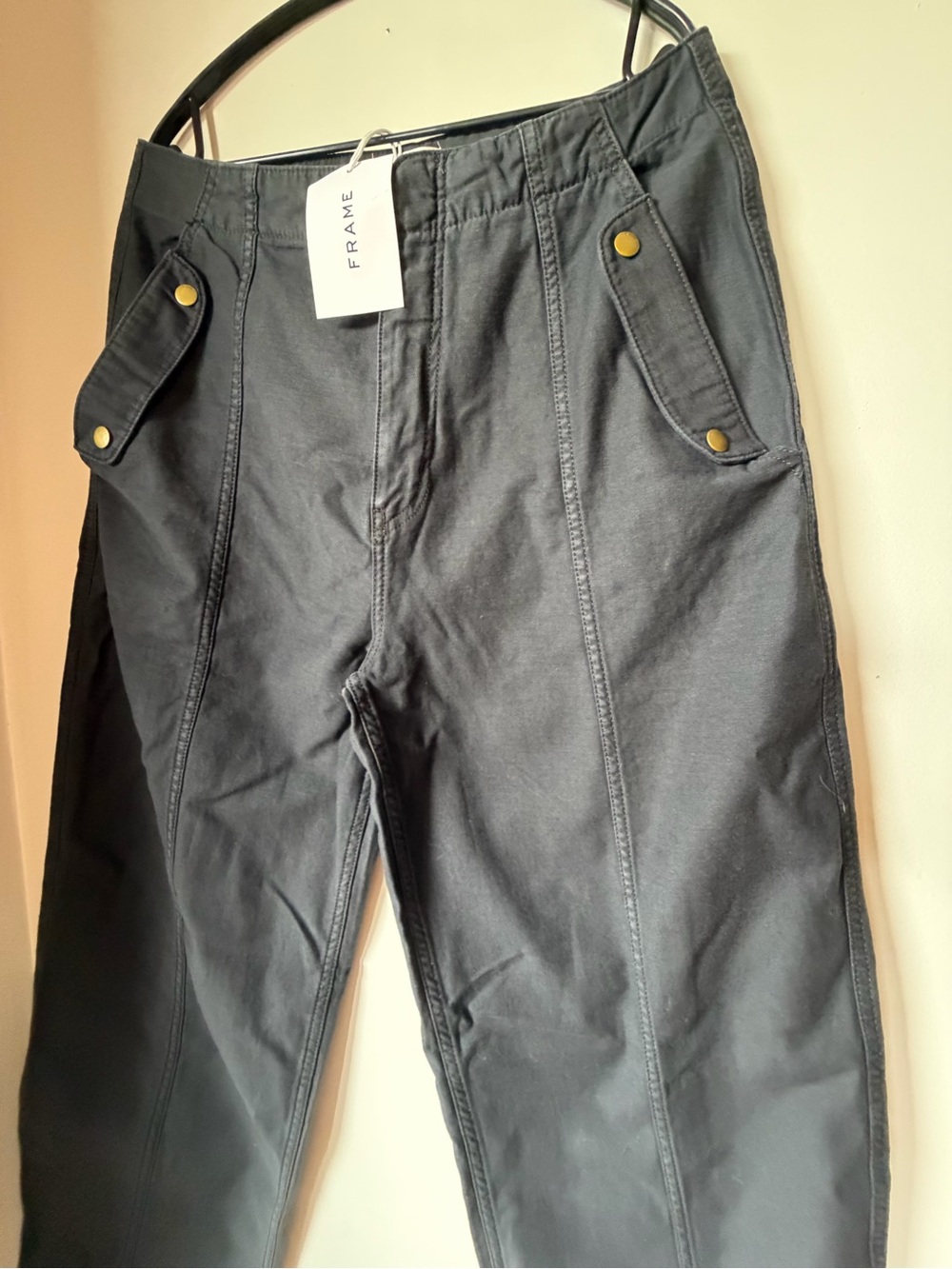 Frame Denim Womens Utility Barrel Pants with Brass Snap Details